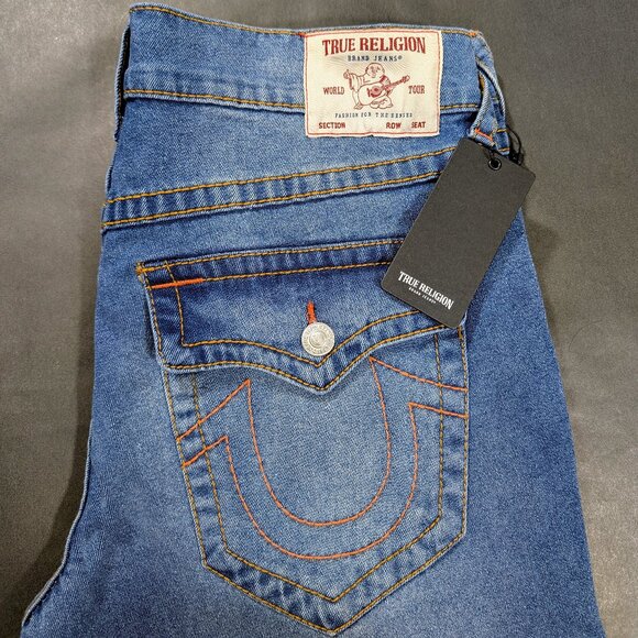 True Religion Ricky Big T Flap Relaxed Straight Jeans Sunkissed Wash Size 36x34